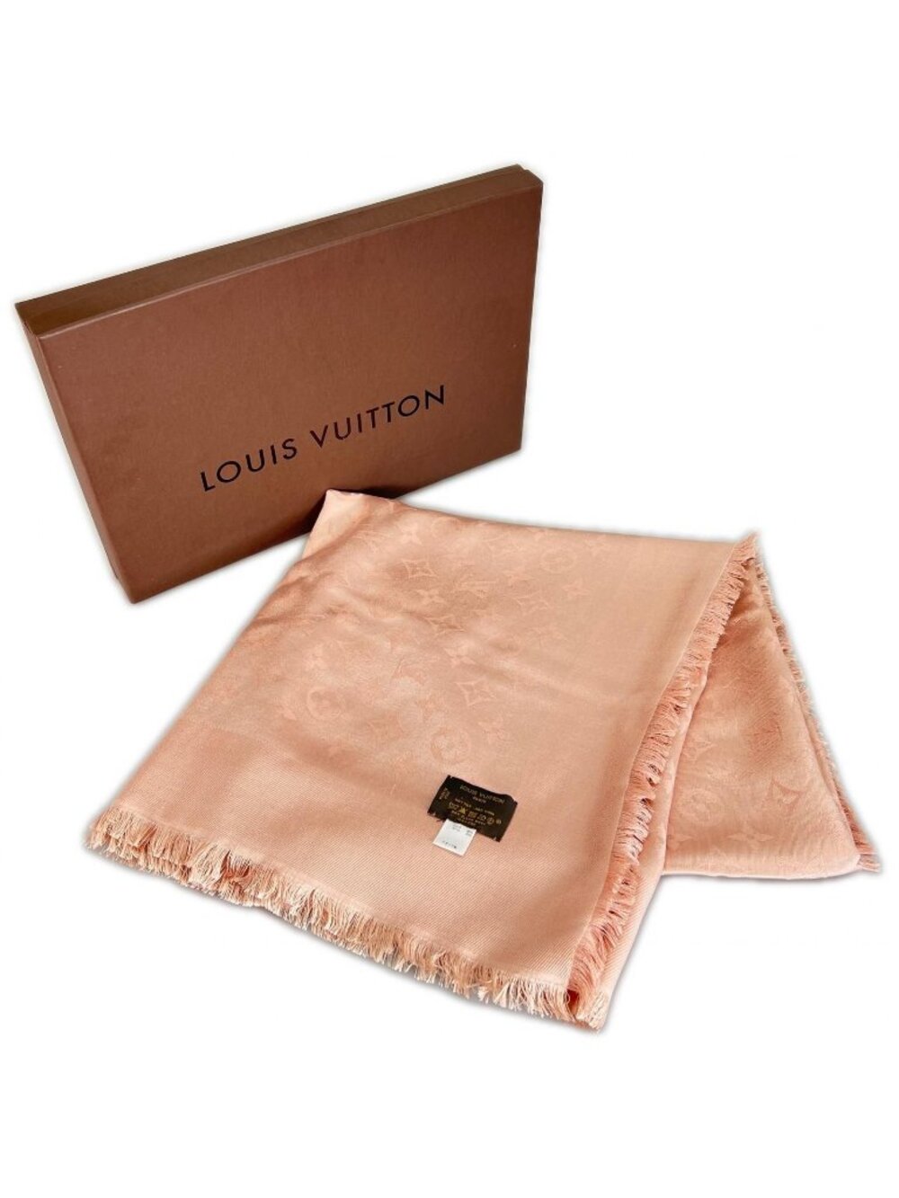 Louis Vuitton Monogram Shine Shawl Silk Wool Pink Scarf